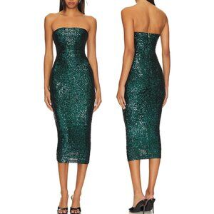 Women Sequin Midi Dress Strapless Sleeveless Bodycon Party Cocktail